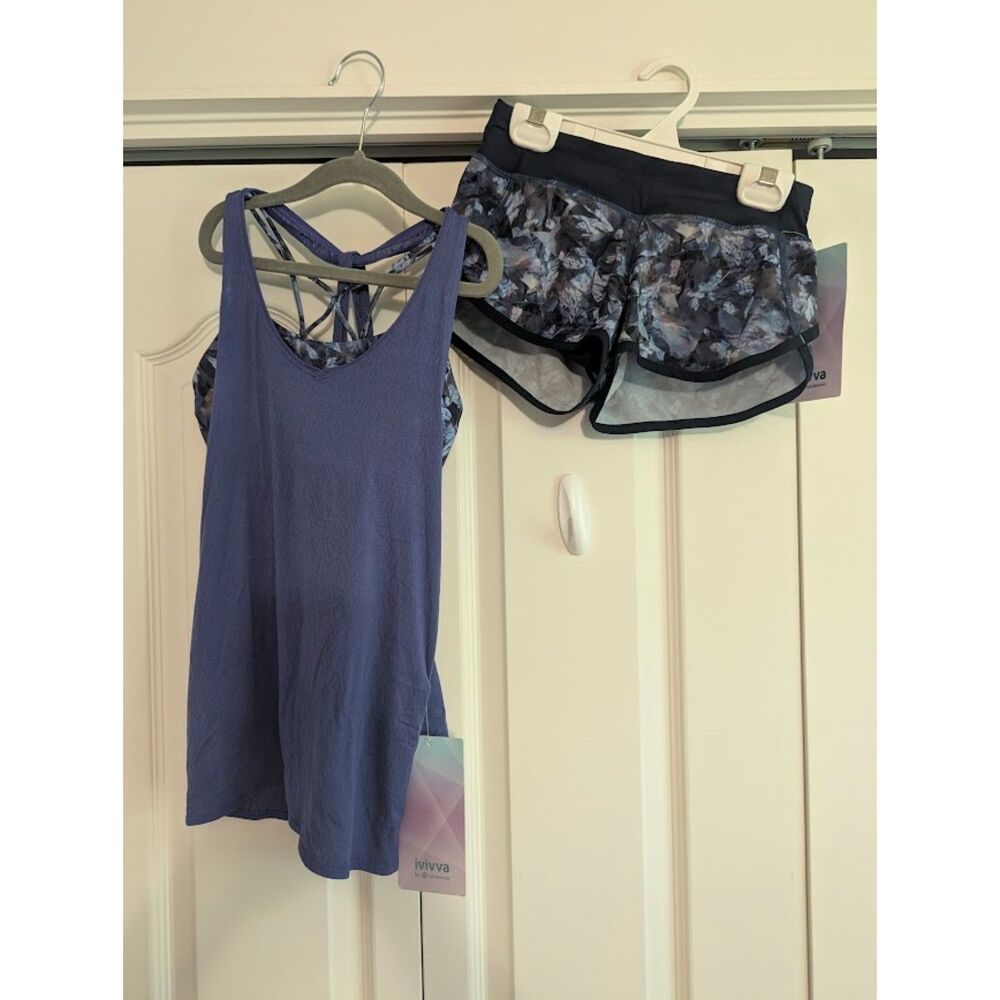 HTF NWT Ivivva by Lululemon Blue Floral Tank and Speedy Shorts 8/10 set